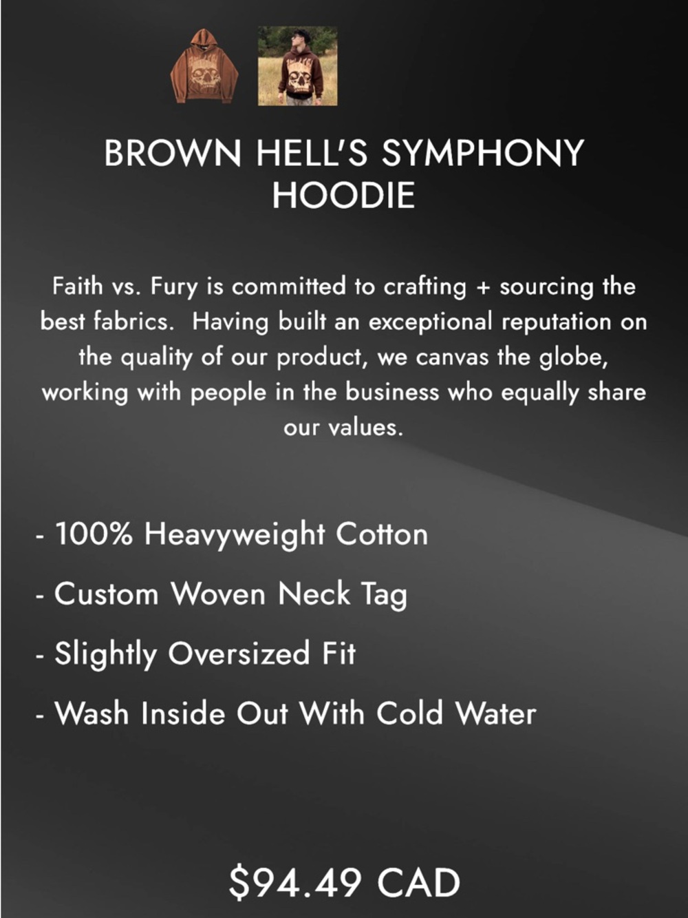 Faith VS Fury Brown Hell’s Symphony Hoodie - Picture 7 of 7
